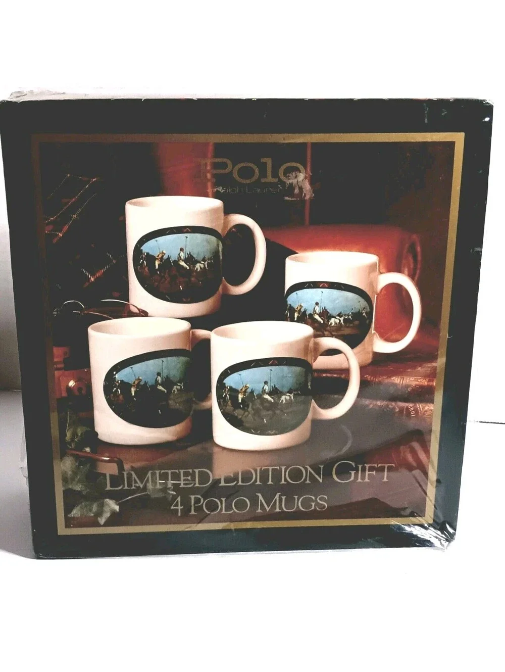NEW RALPH LAUREN COFFEE Mug Set (4) EQUESTRIAN POLO PLAYER Ltd Edition 1978 Gift